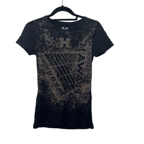 Womens‎ Black V-Neck T-Shirt Hawaii Warriors Graphic Print Short Sleeve Size S - Picture 1 of 7